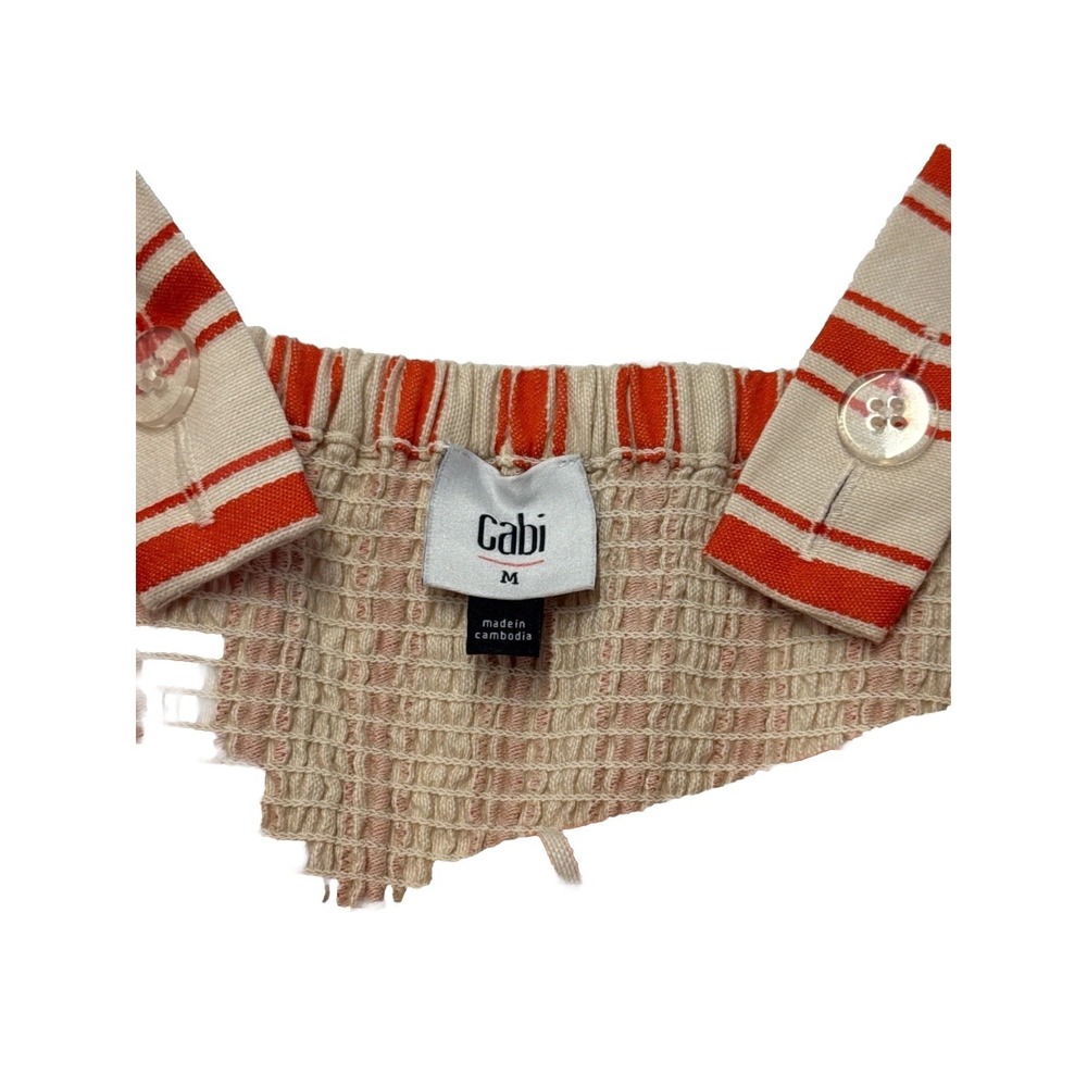 Cabi Womens Medium Cream Orange Striped Sleeveless Strappy Smocked Babydoll Top - Picture 4 of 9
